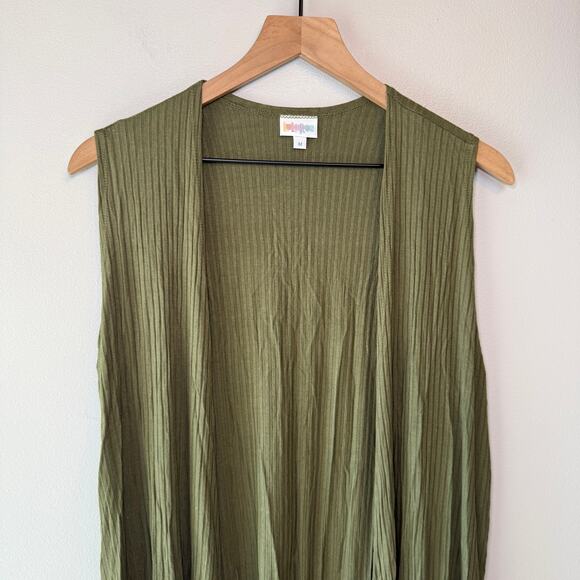LuLaRoe Women's Sleeveless Long Kimono Top Olive Green Size Medium - Picture 2 of 6